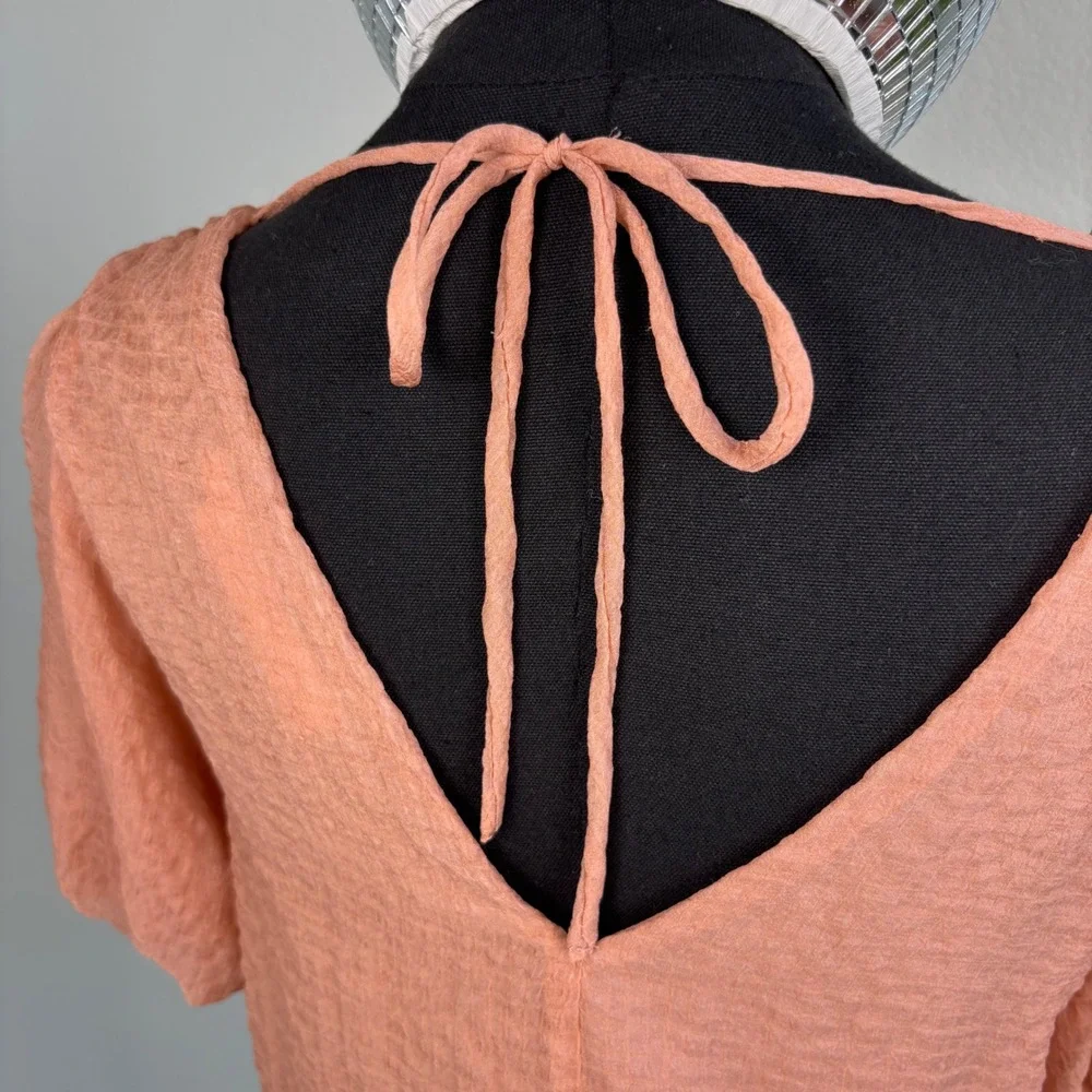 ASTR the Label | Dusty Rose V-Neck Puff Sleeve Tie Back Blouse XS, Romantic Airy
